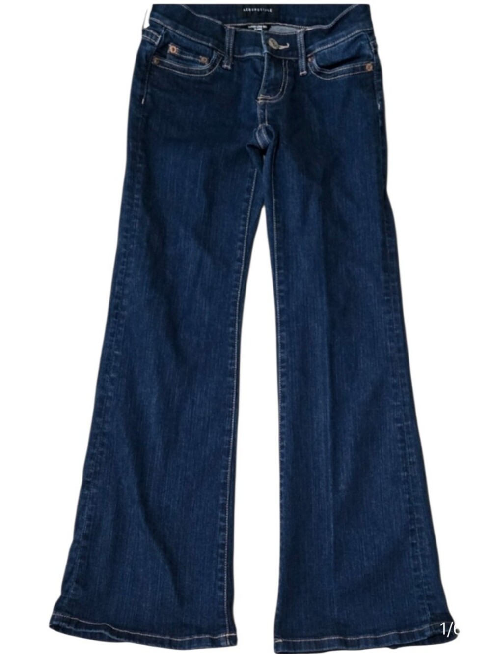 Aeropostale Super Low Rise Flare Jeans Womens 00 Short Dark Wash Stretch Denim